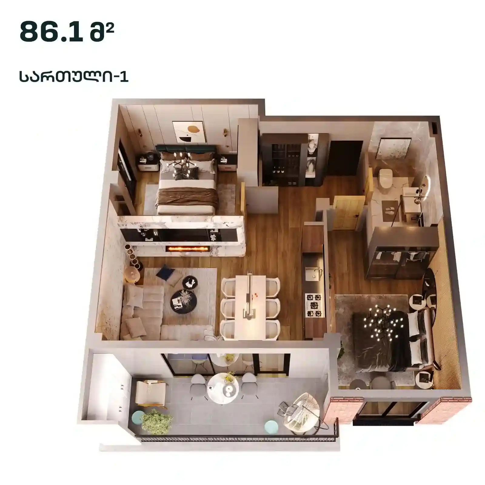 3 ოთახიანი სტუდიოს ტიპის ბინა