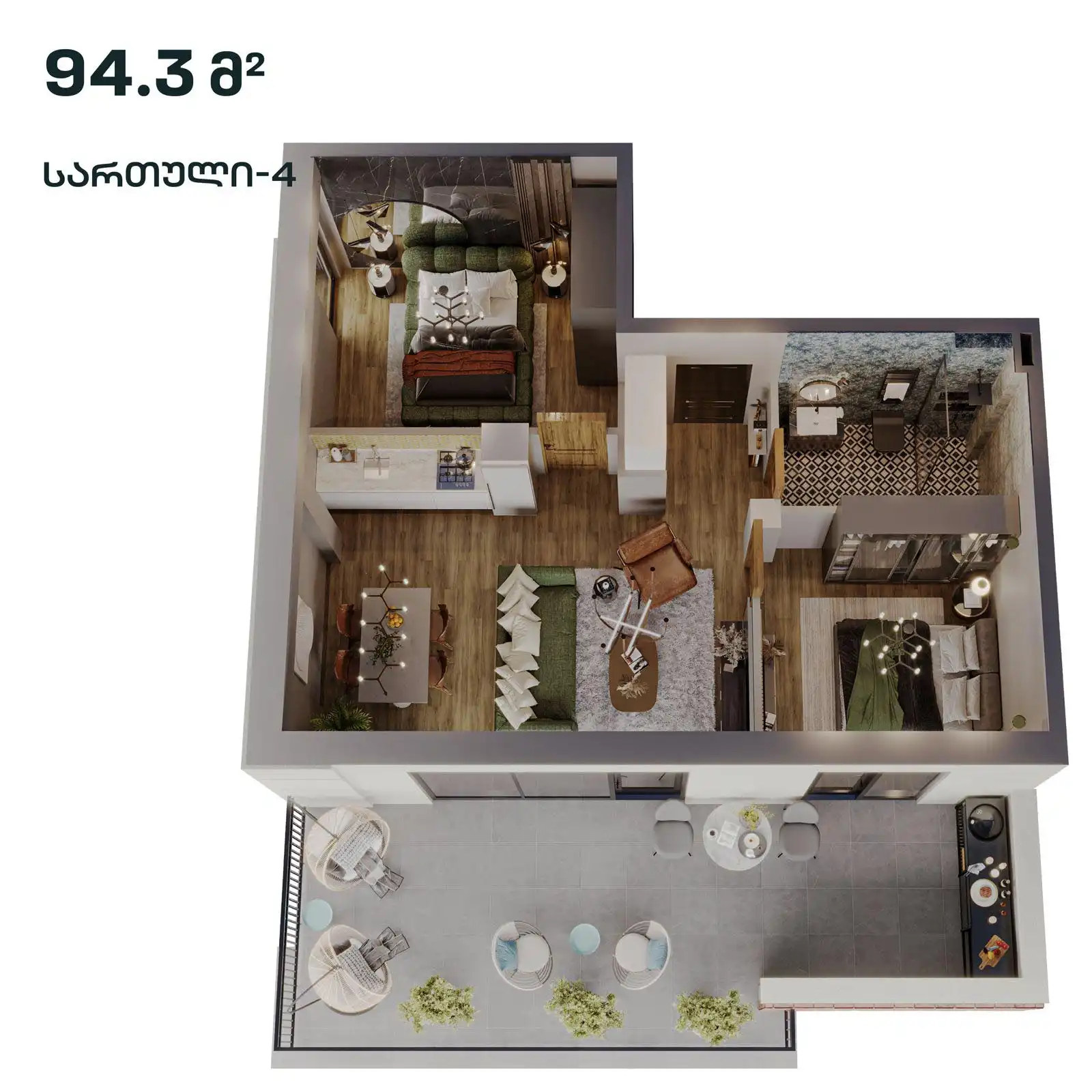 3 ოთახიანი სტუდიოს ტიპის ბინა